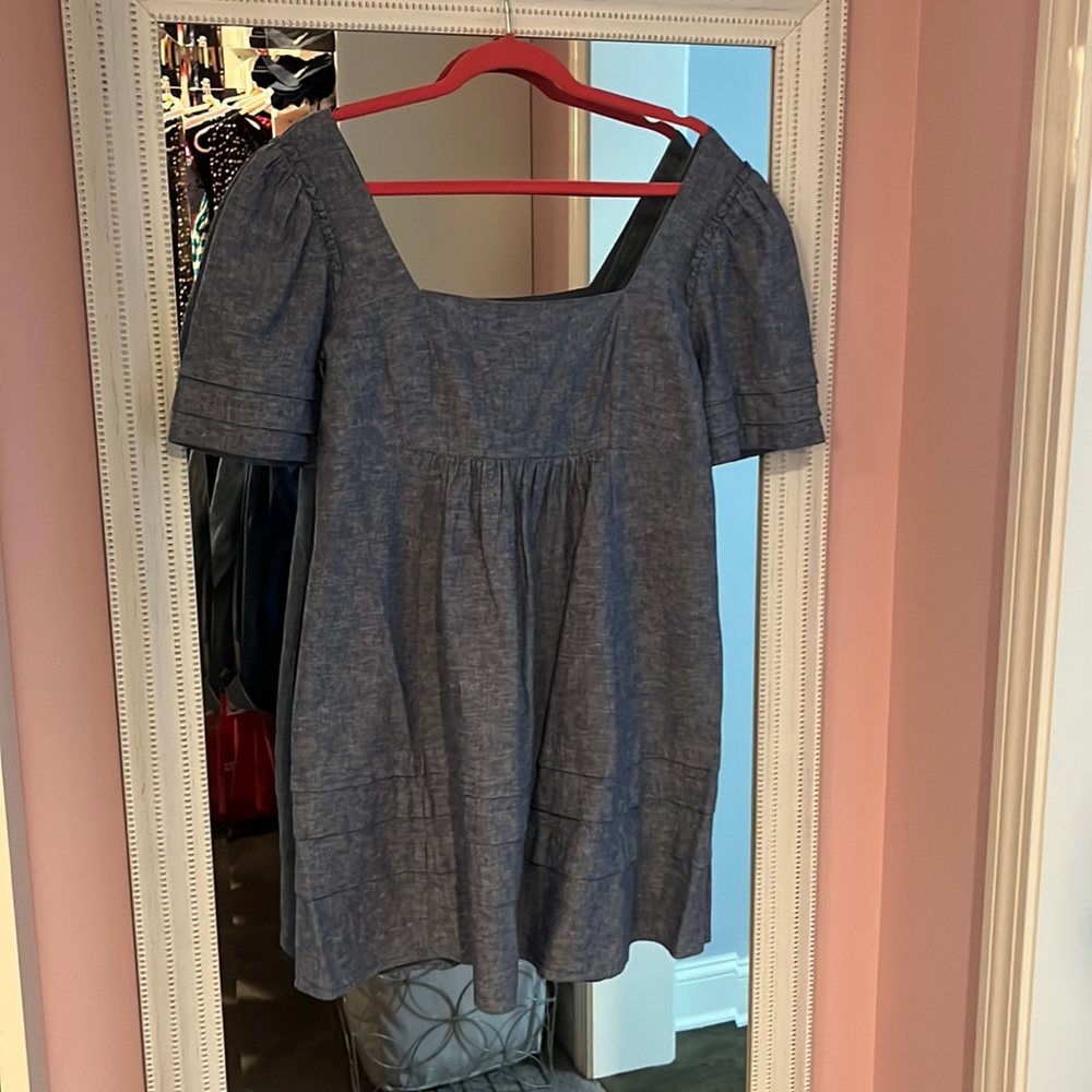 Draper James Indigo Chambray Square-Neck Babydoll Dress